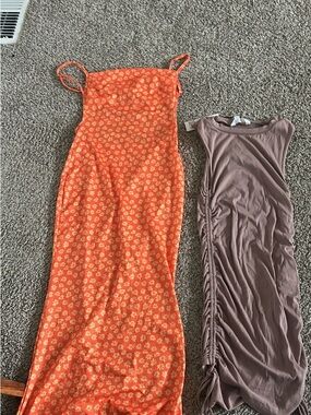 Orange Floral Spaghetti-Strap Maxi Dress